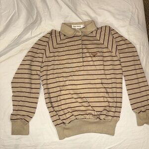 Armani Boys Vintage Beige Pullover polo with Burgandy Stripes